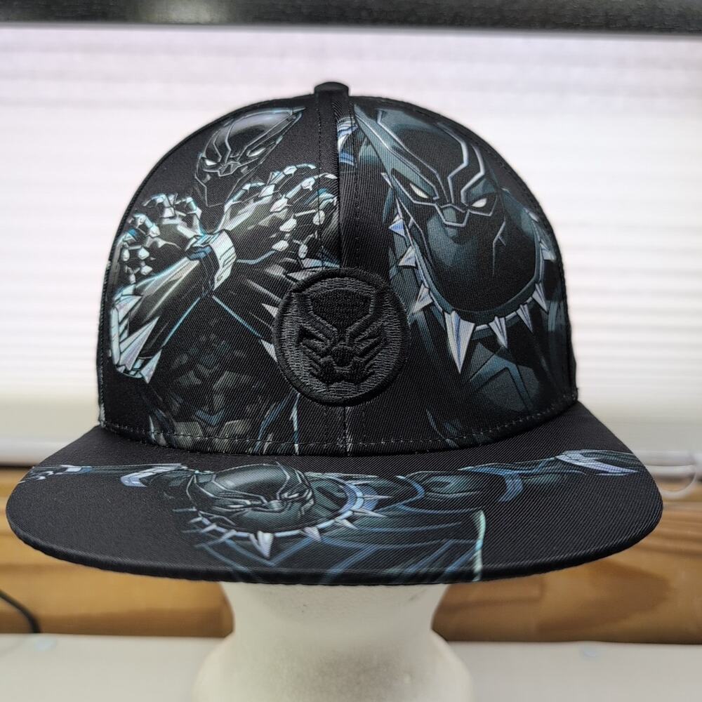 Marvel Black Panther All-Over Print Snapback Hat Cap Vibranium Graphic Flat Brim